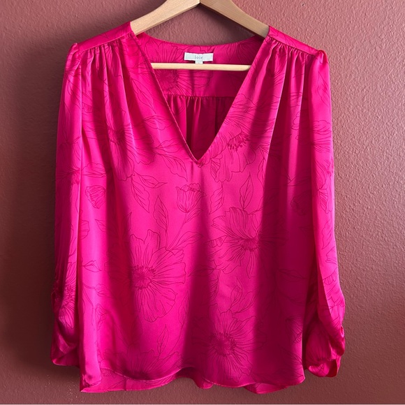 Joie Tops - Joie Macie Peplum Women's Fucsia V-Neck Long Sleeve Blouse Sz L Subtle Floral